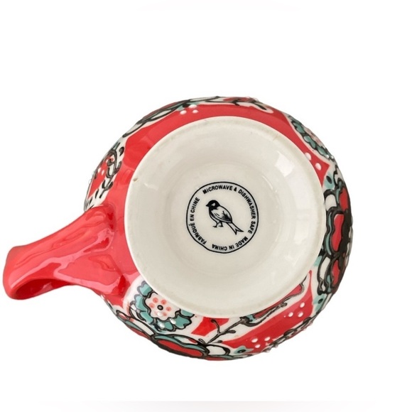 Anthropologie Elka Twisted Handle Red Floral Footed Coffee Tea Pedestal Mug Cup - Picture 7 of 8
